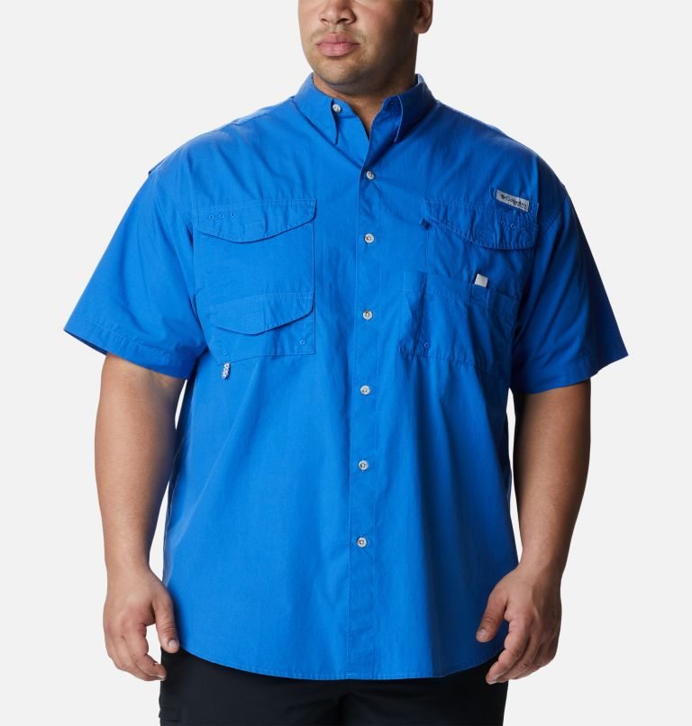 Men\'s Columbia PFG Bonehead Short Sleeve Shirts Blue | Plus Size CA-Y4AC8